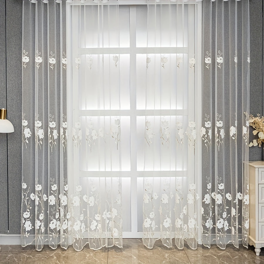 2pcs of Countryside Embroidered Flower Pattern, Uv-Resistant Transparent Curtains, Suitable for Home Decoration in Living Rooms, Bedrooms, Dining Rooms, Offices, Balconies, Etc.