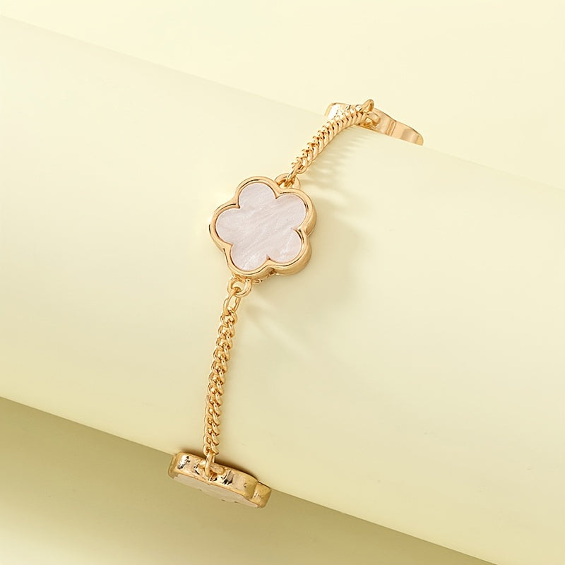 1pc Five Leaf Flower Thin Chain Bracelet Adjustable Hand Chain For Women