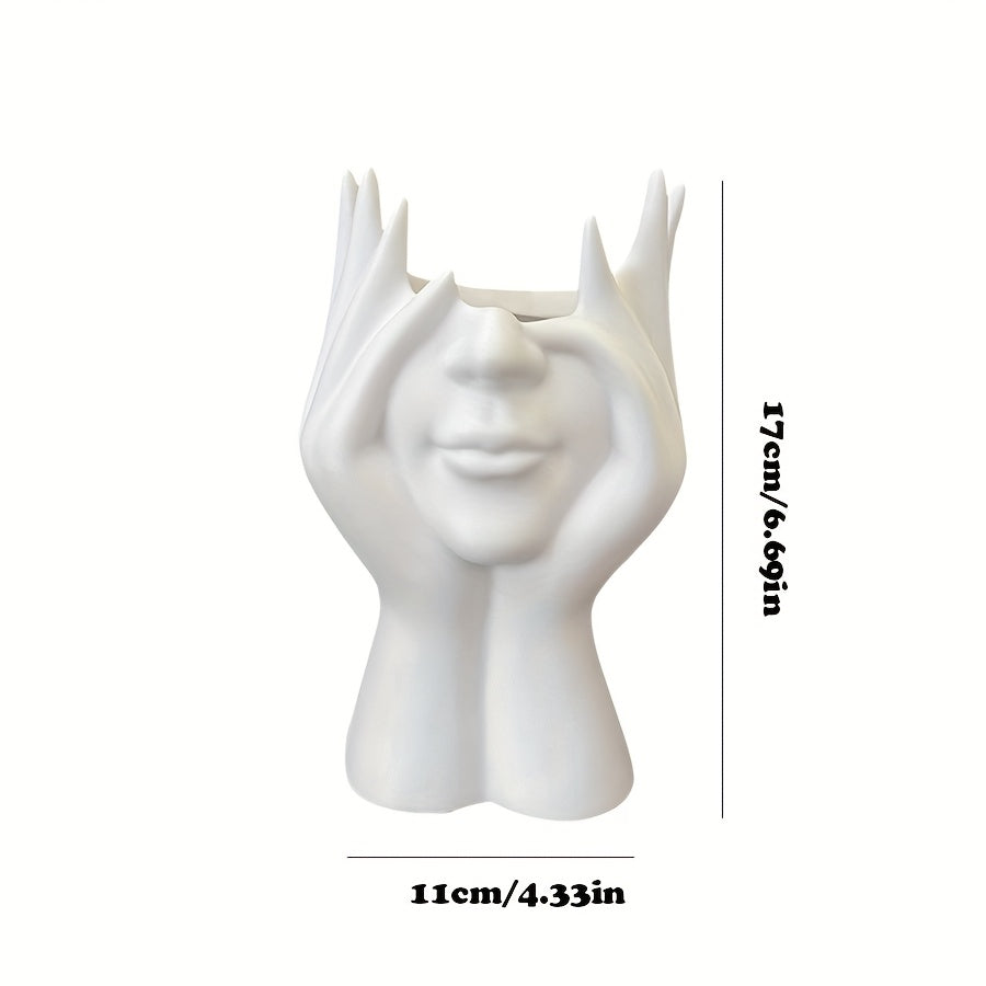 1pc Abstract Face Design Plastic Pen Holder & Makeup Brush Organizer - Multi-Functional Decorative Art Sculpture, Lightweight, No Electricity Needed, Ideal for Desk and Vanity Decor, Desk Organizer|Artistic Decor Item|Lightwe