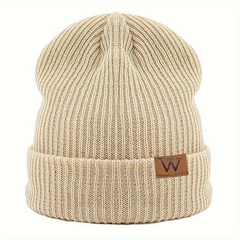 Letter W Patch Knitted Beanie Casual Fashion Knitted Hat