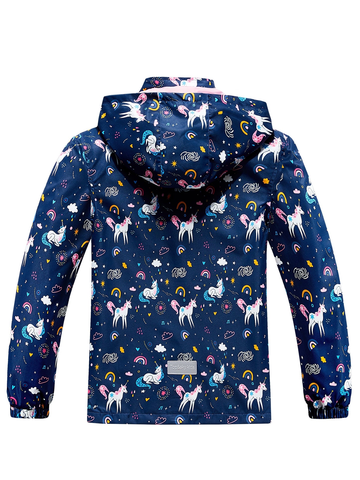 Girls' Unicorn Jacket - Lightweight Windproof Hooded Outerwear with Removable Hood, Pastel Rainbow & Clouds Design, Zip-Up Front, Long Sleeves, and Pockets for Spring/Fall Casual Wear, Unicorn Clothes, Playful Kids Fashion, D