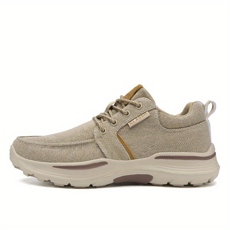 Plus Size Wide Fit Men's Lace-Up Loafers, Men's Canvas Lightweight Comfortable Walking Shoes