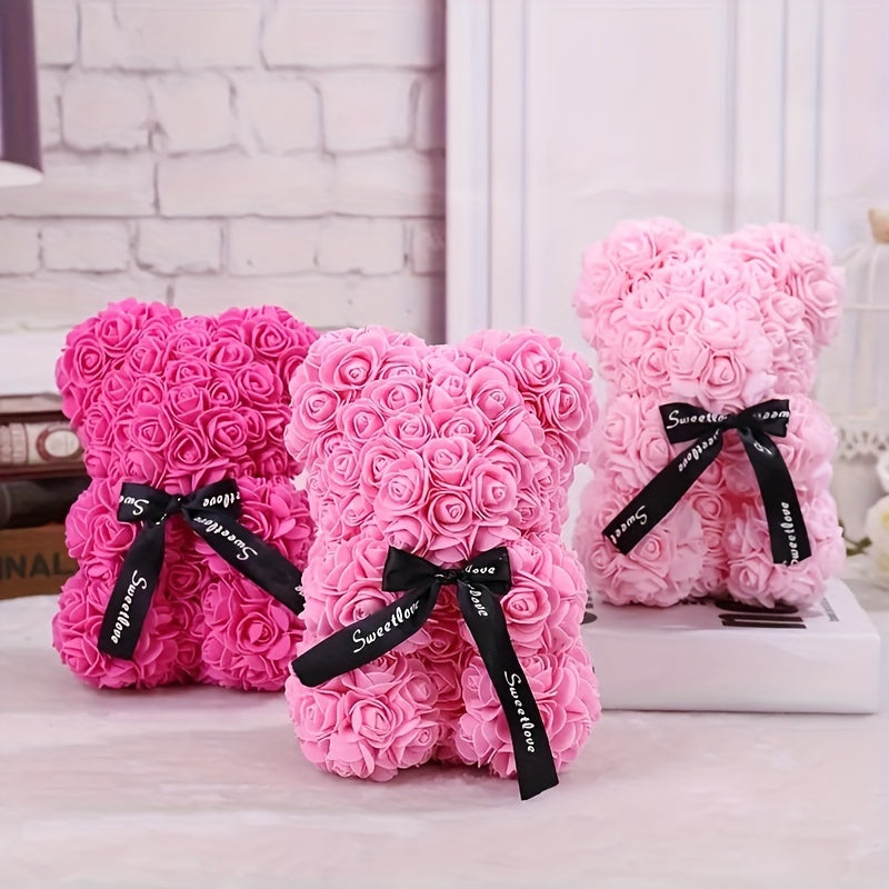Single Artificial Rose Bear - Soft, Realistic, and Lifelike Flower Petals, Exquisite Craftsmanship, Romantic Gift for Every Occasion, Anniversary, Birthday, Wedding, Valentine's Day, and More - No Box Included