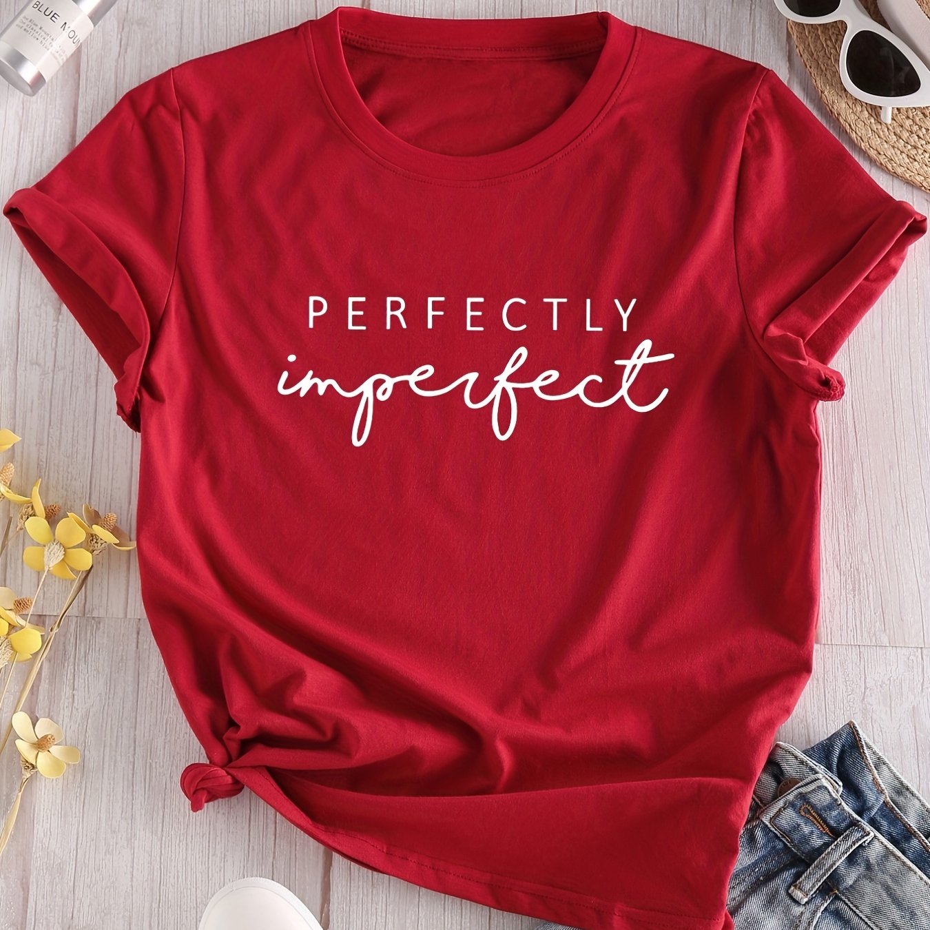 Letter Print Crew Neck T-shirt, Casual Loose Short Sleeve Summer T-Shirts Tops, Women's Clothing
