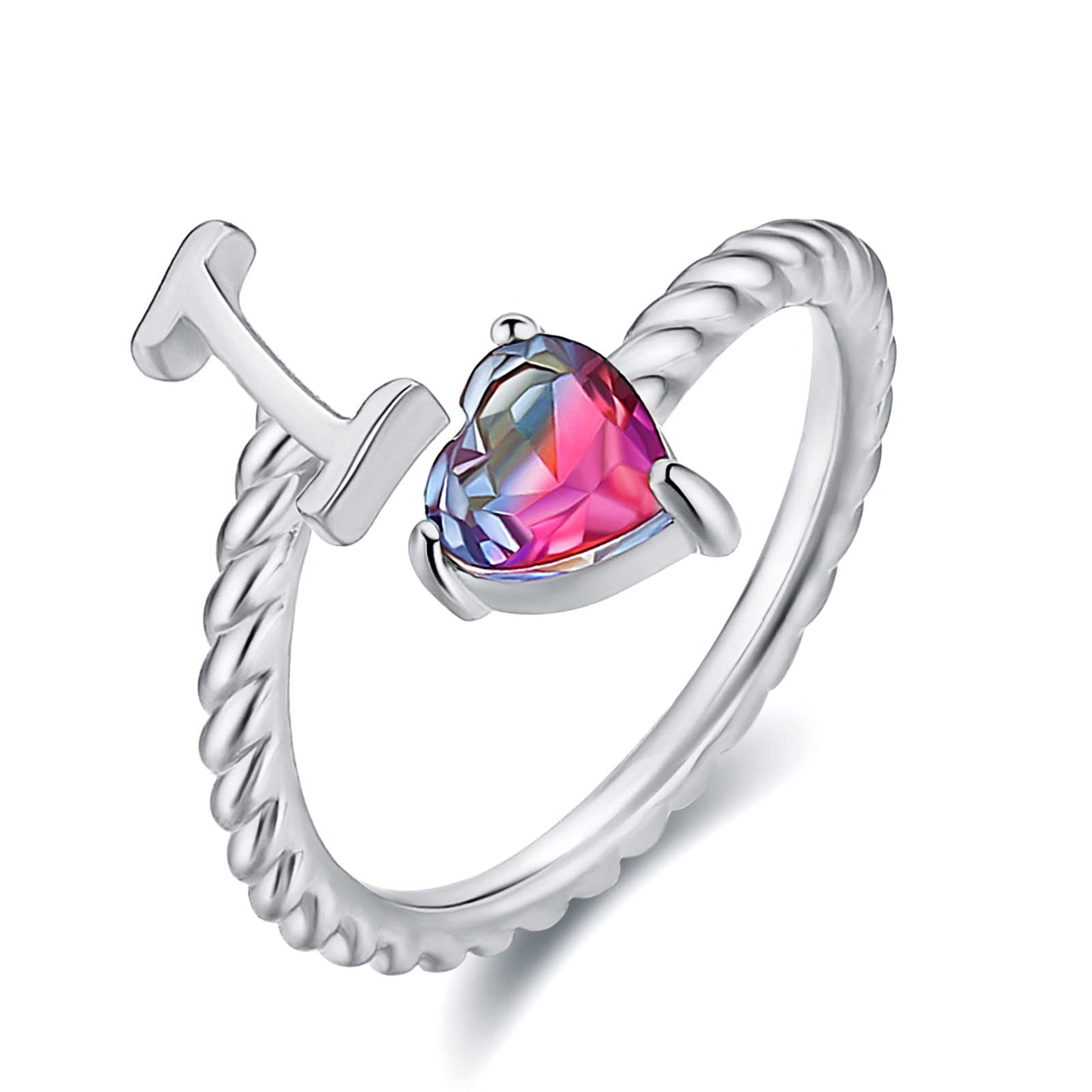 Adjustable A to T Initial Letter Ring Rings for and Women, Stacking Ring, Birthday Jewelry Gift for Mom or Girlfriend