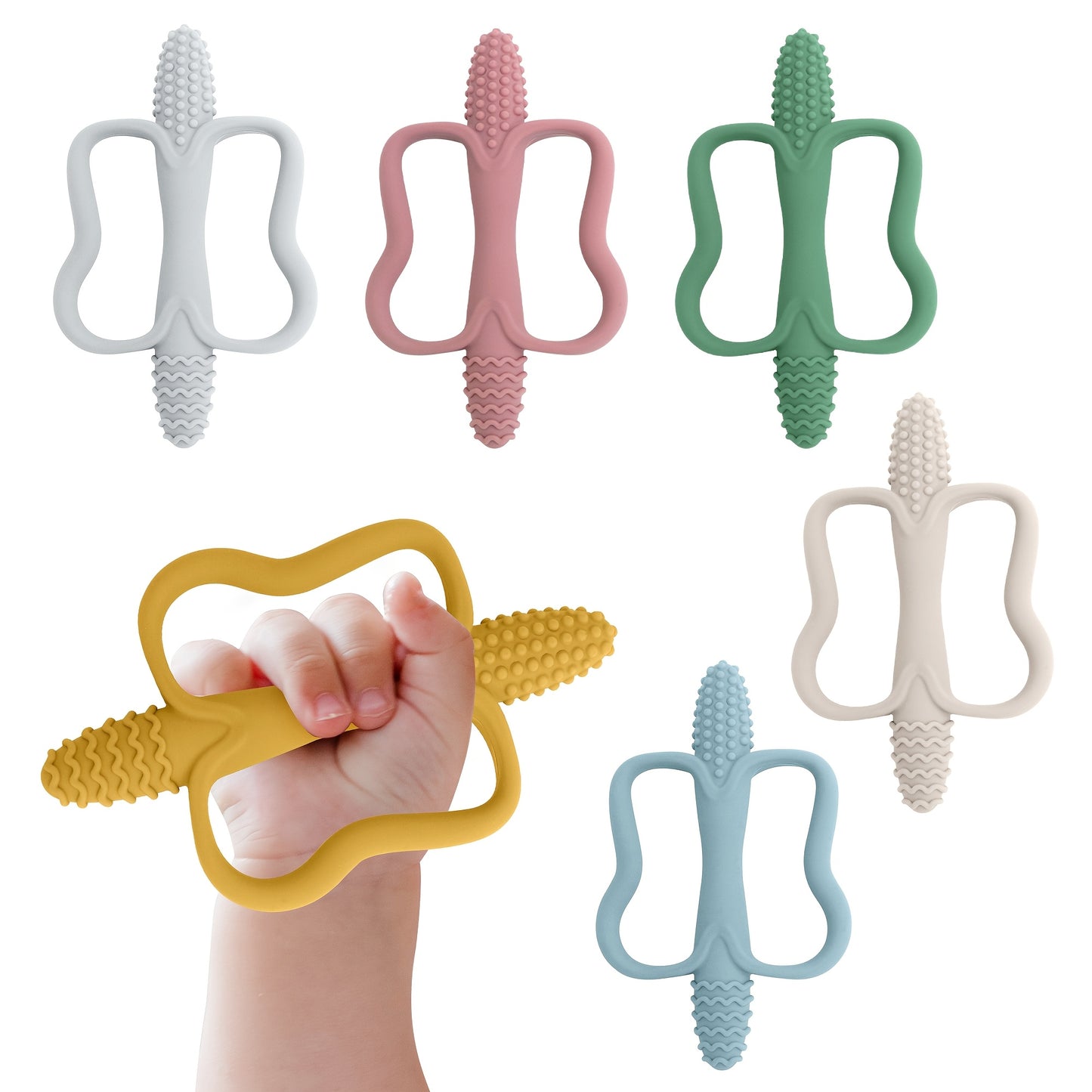 [Silicone Teether] Silicone Baby Toy Teether with Handle | Integrated Corn-Shaped Teether, Available in 6 Colors