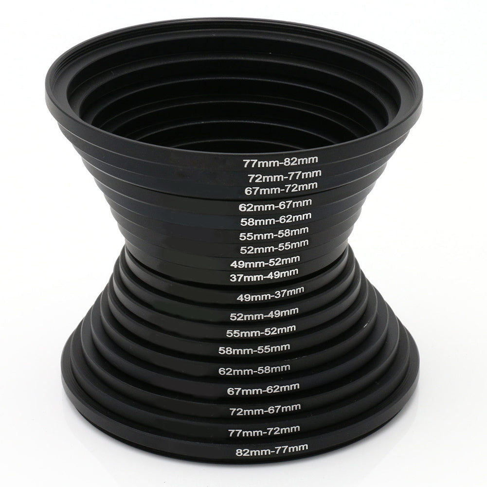 18pcs Camera Lens Filter Step Up And Step Down Lens Filter Stepping Adapter Ring 37 49 52 55 58 62 67 72 77 82mm For Nikon, Canon, Sony, Pacasonic, Fuji Pentax Olympus And Other SLR DSLR Camera Lens
