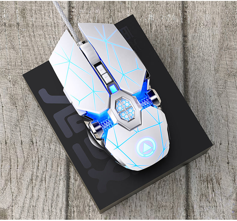 Silvery Carved Wired Mouse for E-Sports Gaming, Silent and Sound Chicken-Eating Mouse Macro for Desktops and Laptops