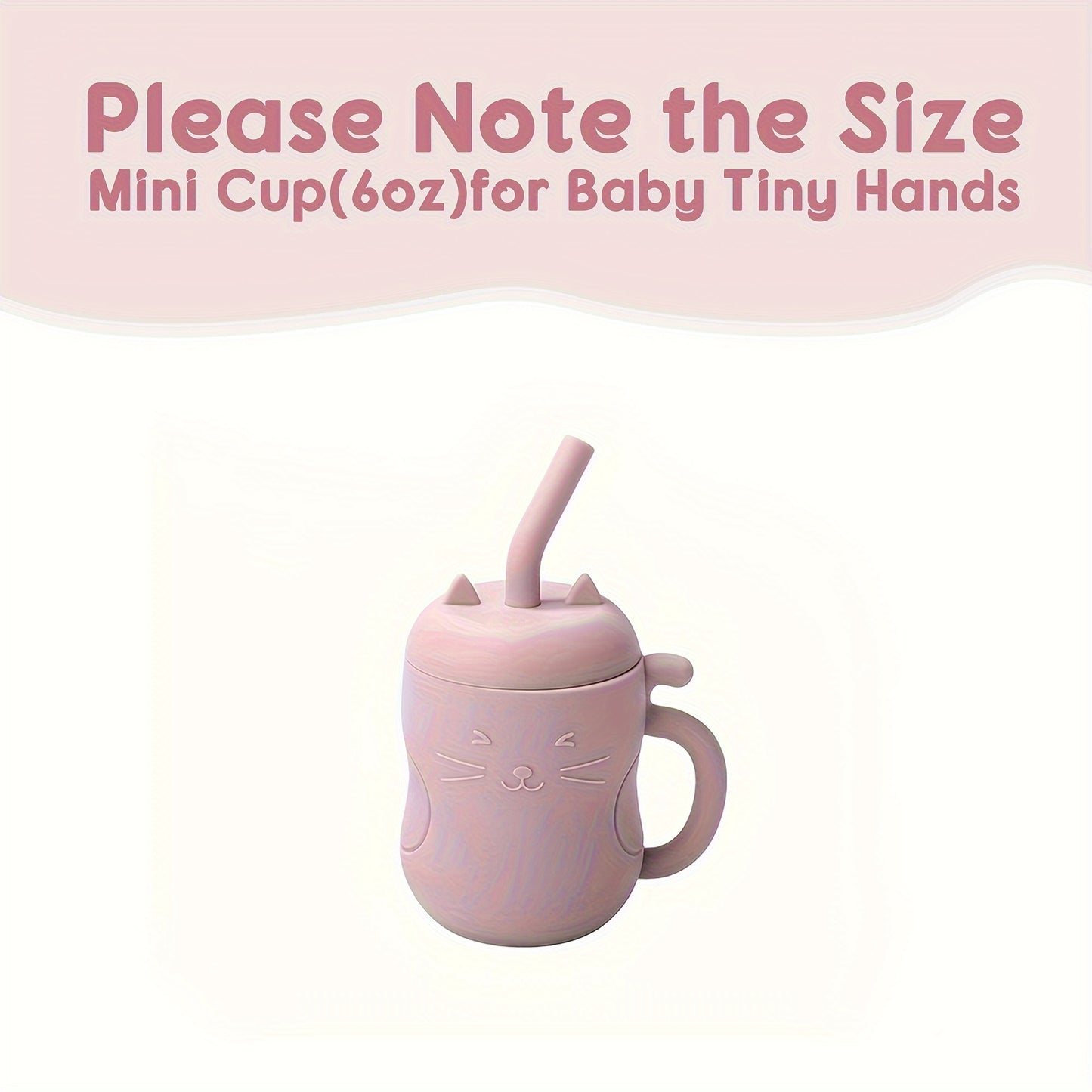 TYRY.HU Baby Learning Cup with Straw & Lid - Leak-Proof Soft Silicone Training Cup Suitable for, Feeding, Lid & Straw, Cute Cat, Easy to Clean, (4 Colors: ///)