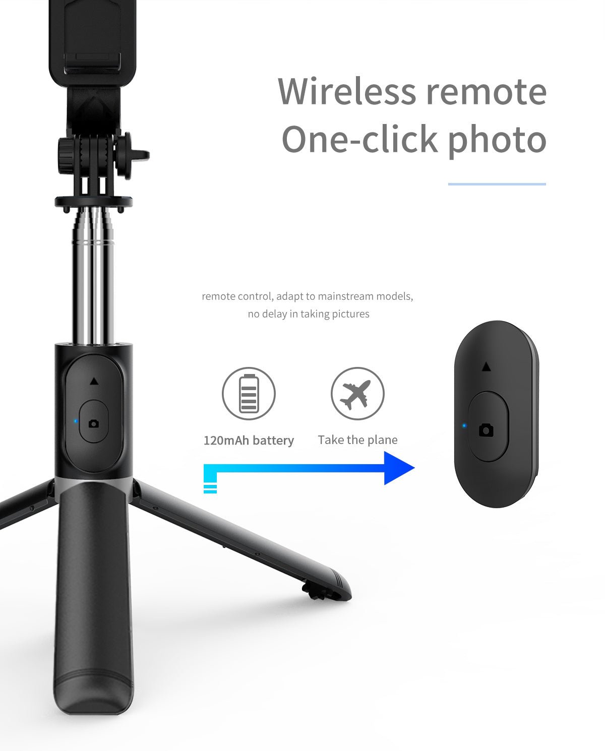 101.6cm Phone Selfie Stick Tripod, Extendable Selfie Stick All-in-One Smartphone Tripod Stand with Wireless Remote 360° Rotation