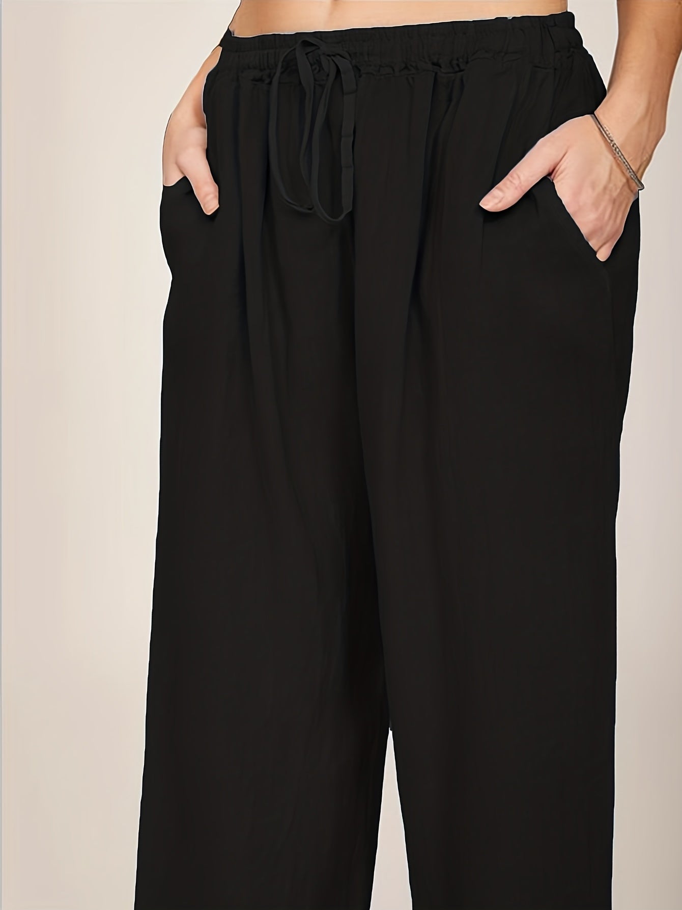 Drawstring Wide Leg Pants, Solid Loose Palazzo Pants, Casual Every Day Pants, Women's Clothing