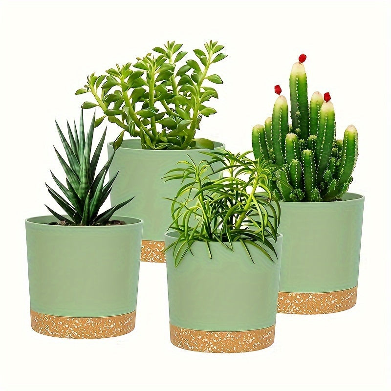 4pcs, 12.7 Cm Flower Pots, Indoor Plant Pots With Drainage Holes And Removable Base, Saucer Style Modern Decoration For Outdoor Garden Planters