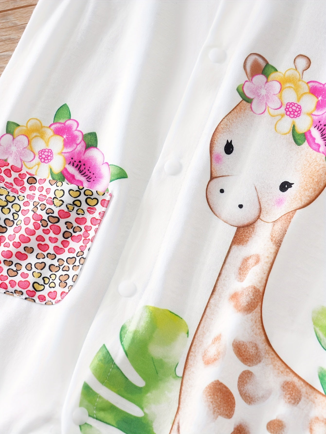 Baby Girls' Casual Romper - Cartoon Deer Print, Crew Neck, Polyester Knit Fabric with Slight Stretch - Summer Outdoor Wear | Flutter Sleeves | Hand Wash Only