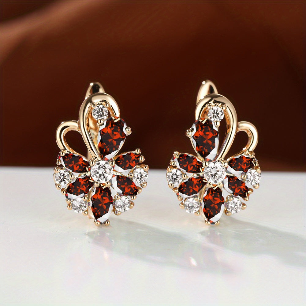 Flower Shape zirconia Clip On Earrings 18K Gold Plated Ornament For Women Girls