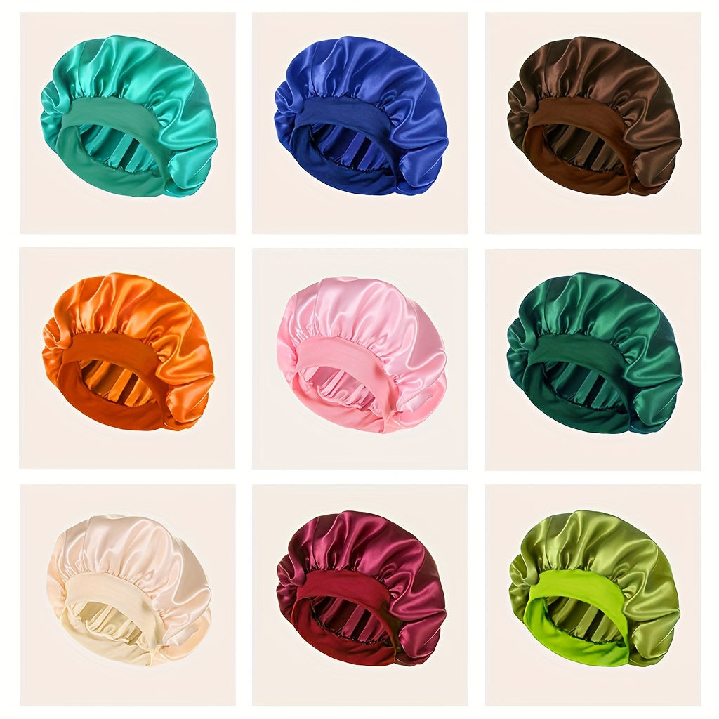 2023 New Women'S Fashion Hair Bonnet - Wide Brim Elastic Sleep Cap for Curly Straight Hair, Pink Fluffy Polyester Bath Hat with Ruffled Edges, Oil-Free Dry Hair Cover for Sleep & Relaxation, Hair Bonnet for Sleeping, Comforta