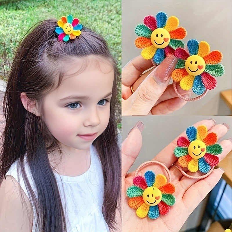 2pcs Cute Cartoon Flower Hair Ties For Girls, Elastic Hair Accessories, Gift For Girls