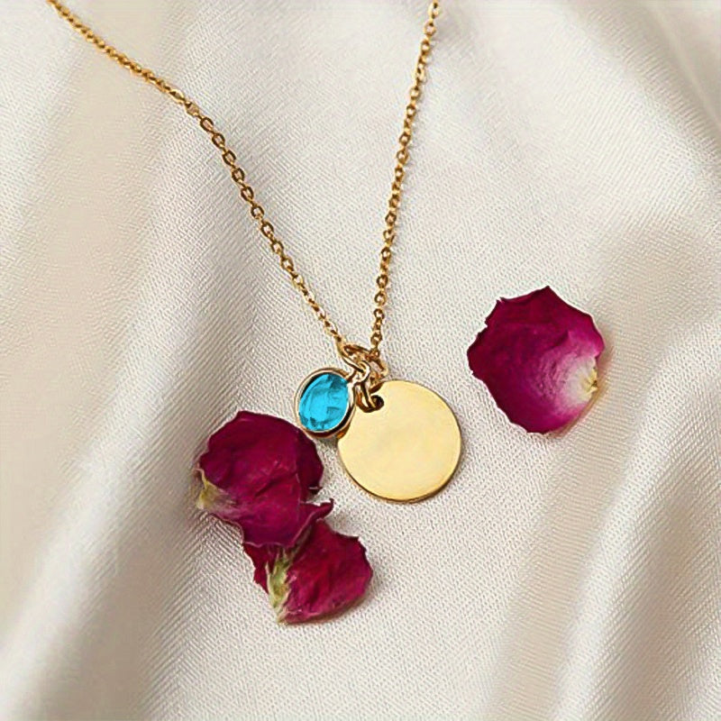 Birth Flower Engraved Necklace - Personalized Name Necklace with Birthstone and Customizable Record Time - Unique Mom Grandma Gift Idea with 12 Varieties of Birth Gemstones