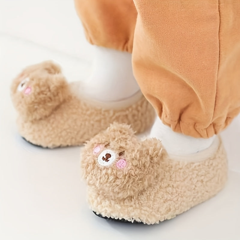 Baby Bear Slippers & Socks - Soft-Soled Non-Slip Indoor/Outdoor First Walkers, Cute Pink & Brown Teddy Bear Design with Paw Print Sole, All-Season Breathable -like (Hand Wash Only) for & ( &)