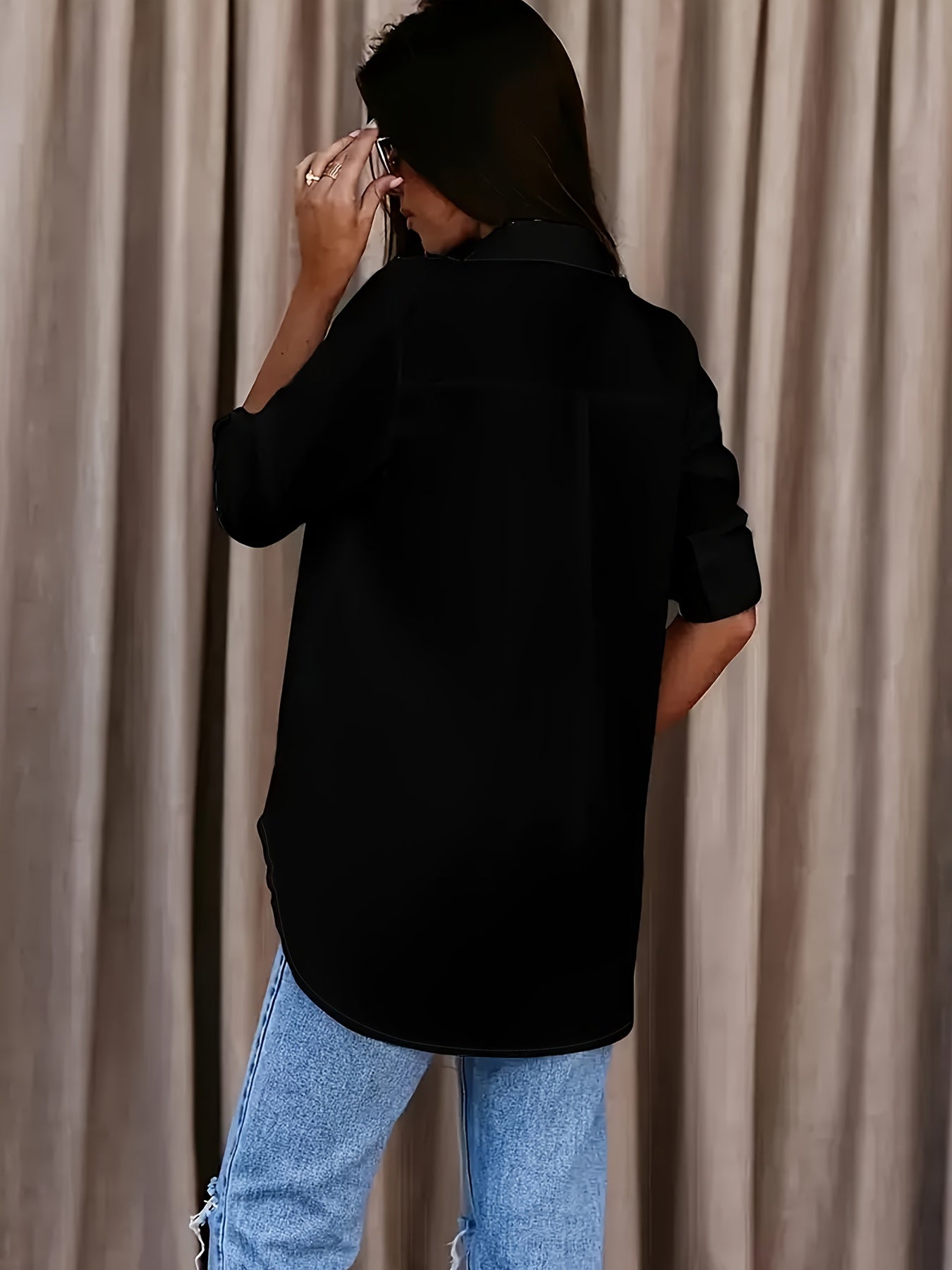 Solid Button Front Shirt, Casual Turn Down Collar Office Work Shirt, Women's Clothing