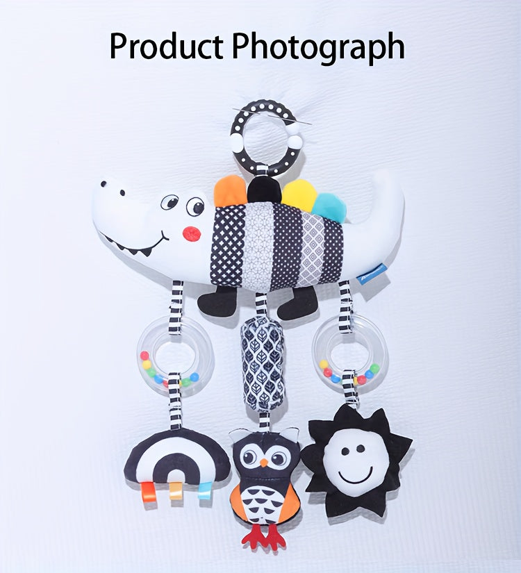 [Soft Animal Plush Toys] Soft Black and White Animal Wind Chime Plush Toys | for Baby Car Seat & Stroller, Hanging Rattle Toys | Ideal Christmas Gift for Infants 0-3 Years Old, Chinese Mainland Origin