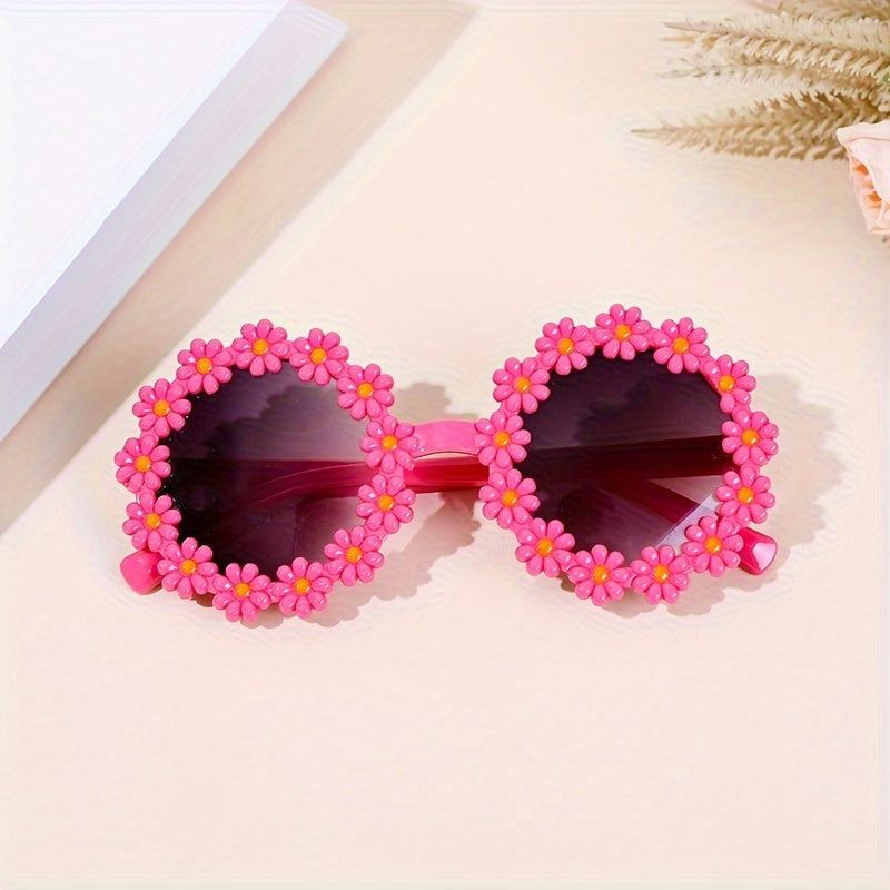 Trendy Cute Fresh Charming Daisy Flower Round Fashion Glasses, For Boys Girls Outdoor Sports Party Vacation Travel Supply Photo Prop