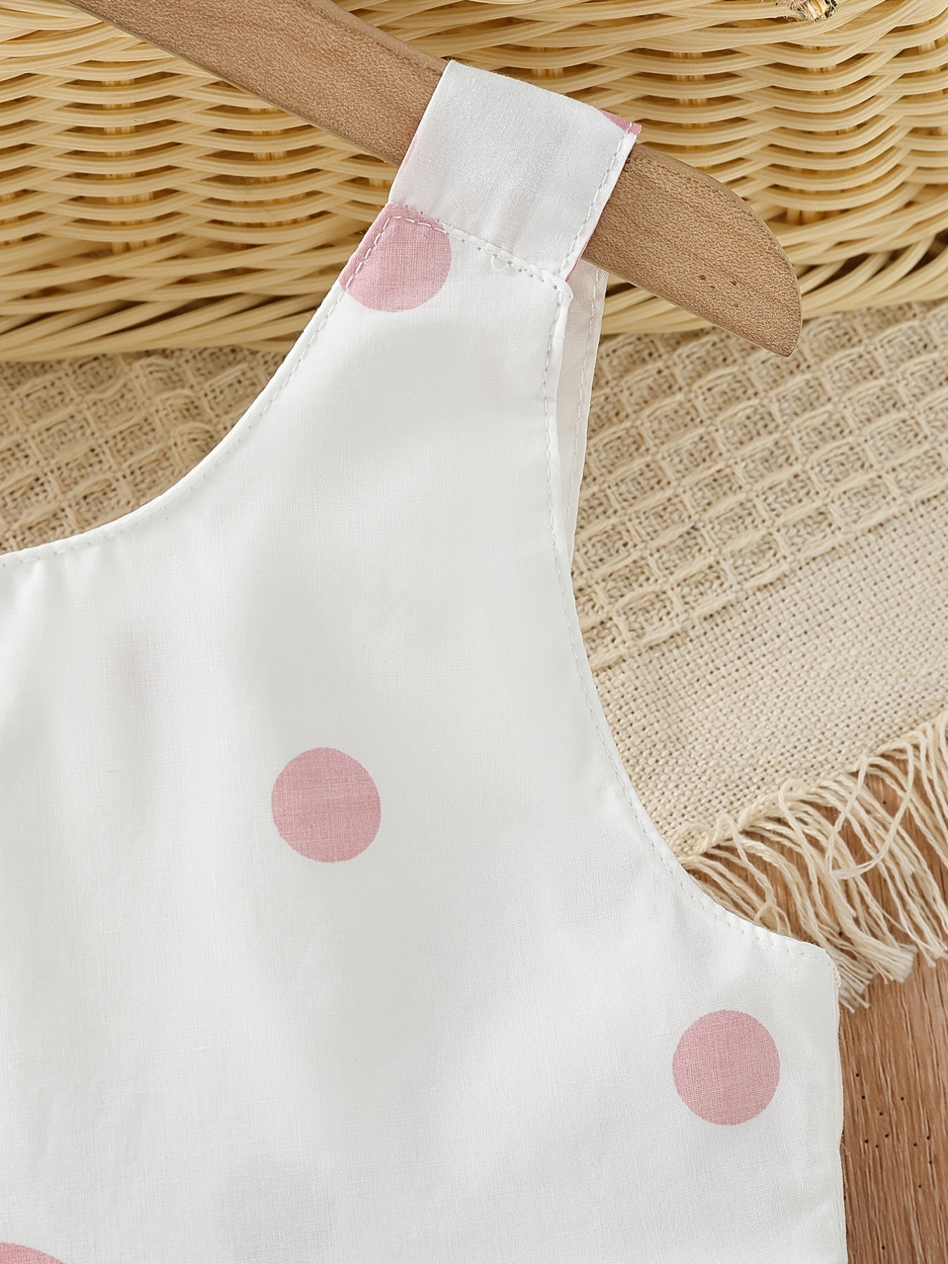 Girls' White Spaghetti Strap Dress with Red Polka Dots And Bow Decoration, a Cute Summer Outfit