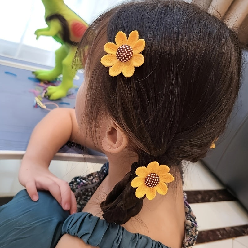 2pcs Cute Cartoon Flower Hair Ties For Girls, Elastic Hair Accessories, Gift For Girls