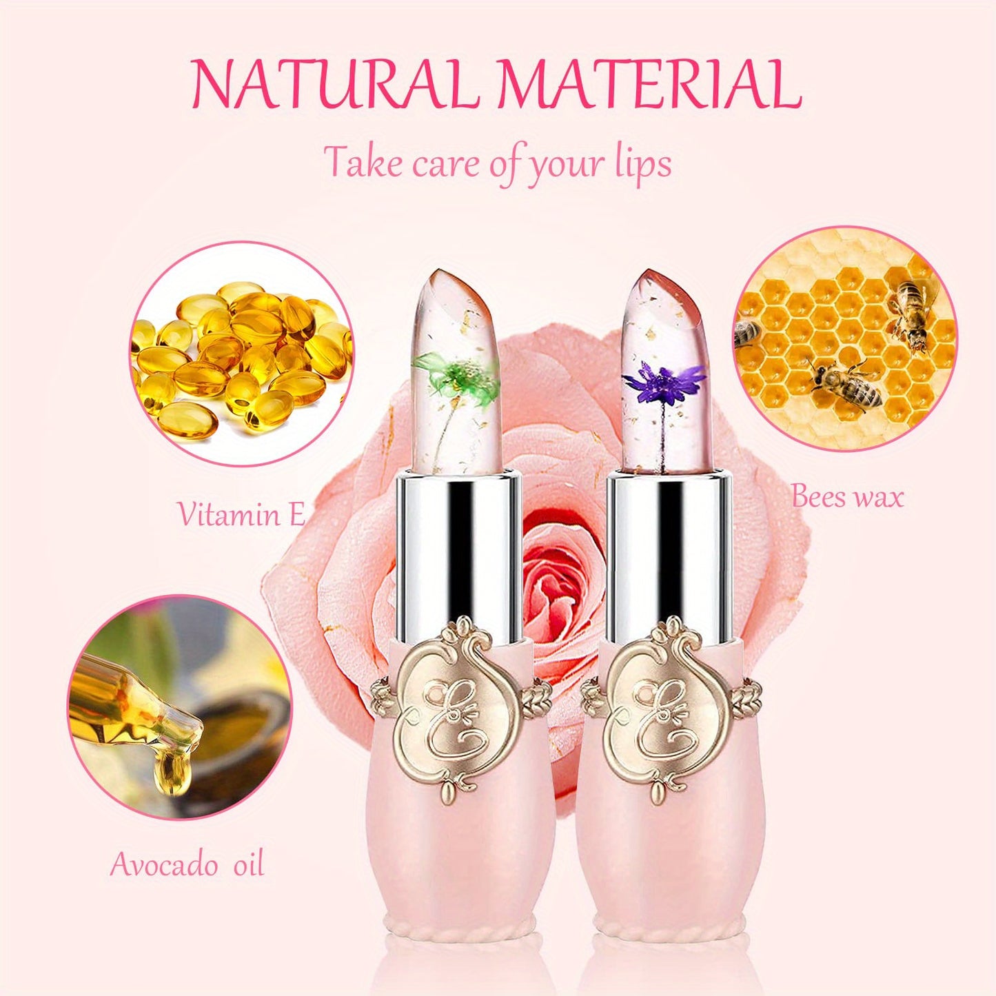 Crystal Dry Flower Jelly Lipstick, Magic Temperature Color Changing Lip Balm, Long Lasting Nourishing Moisturizing Lip Gloss Valentine's Day Gifts