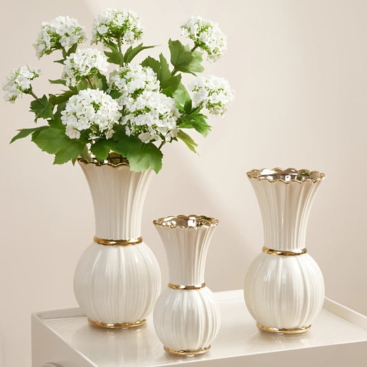 Vintage French Ceramic Vase - White Round Flower Vase with Smooth Curves, Elegant Ceramic Centerpiece for rose arrangements, Wedding & Banquet Decor, Timeless Table or Flower Holder for, Dining Table Centerpiece - Ceramic Vas