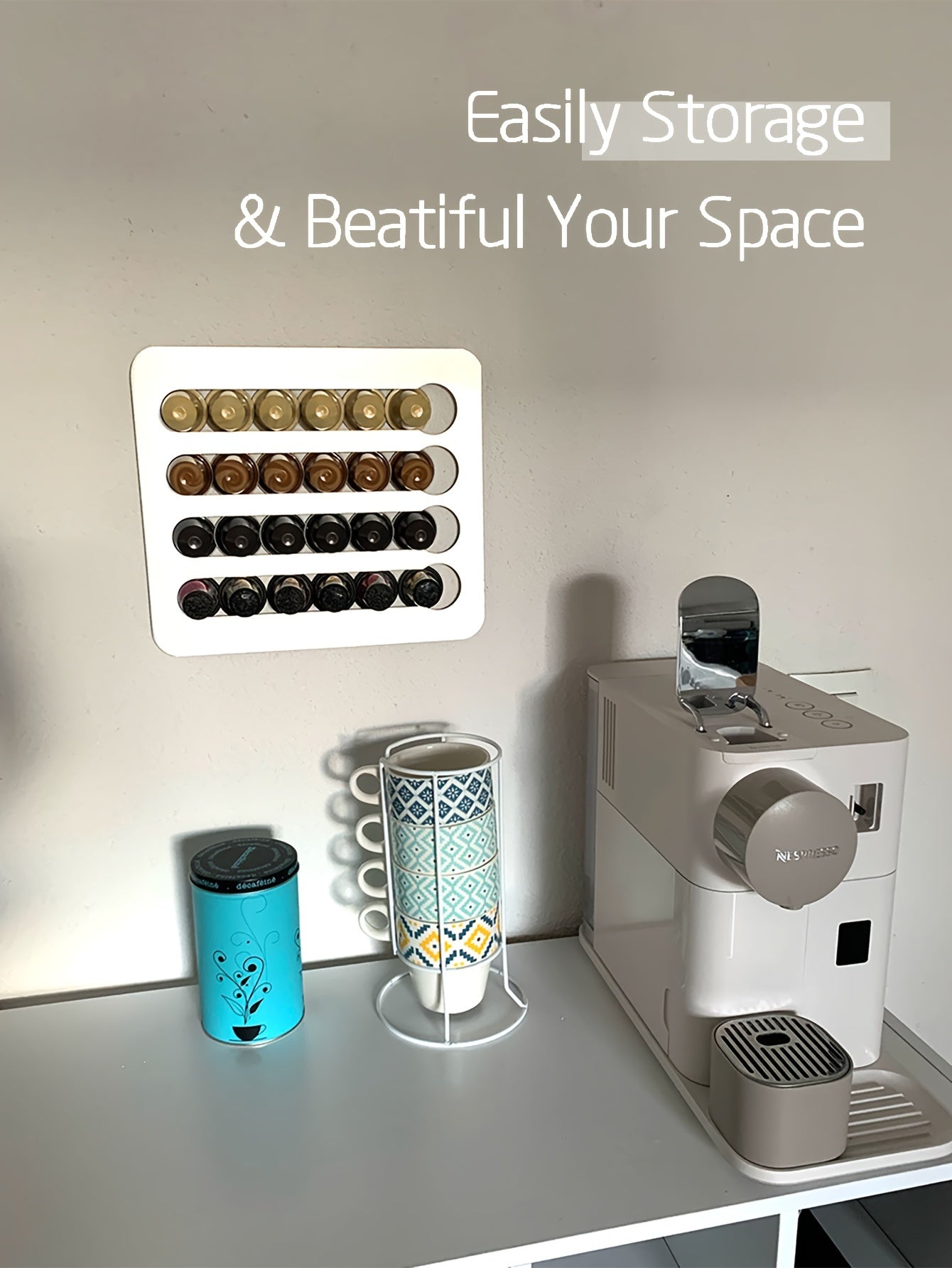 Rotary Coffee Capsule Holder Stand, Pod Tower Rack with Storage Shelves for 24/40 Capsules, Metal Construction