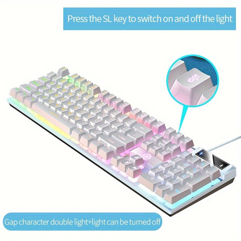 Silvery Carved Game Keyboard USB Wired Mechanical Feel Luminous Keyboard with Backlight Desktop Computer Notebook Office Universal