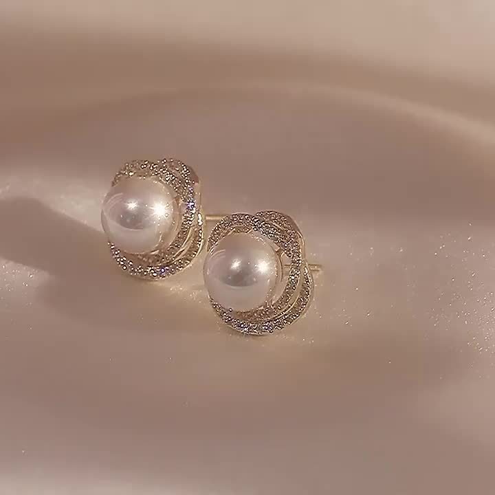 Golden Plated Spiral Artifical Stud Earrings Vintage Cubic Rhinestones Earrings for Women Jewelry - Perfect for Parties & Casual Attire