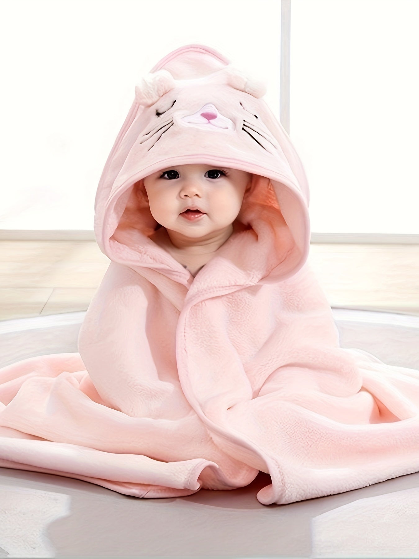 Baby Boy's 3D Animal Ear Bathrobe, Plain Cartoon Pattern, Soft Breathable Strong Absorbency, Baby Bath Towel, Can Be Used As A Quilt, Nap Blanket, Stroller Blanket.