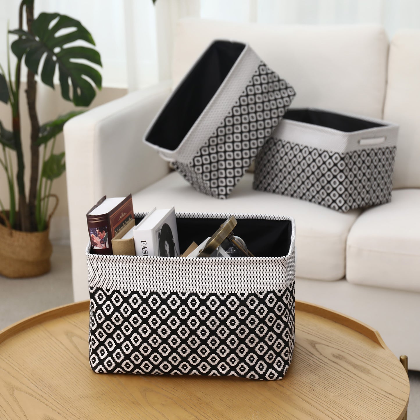 3pcs Modern Fabric Storage Bins - Foldable Canvas Organizer Baskets with Handles, Sturdy for Home, Office, Nursery, and Closet Organization, Minimalist Two-Tone Design, Closet Organizers And Storage