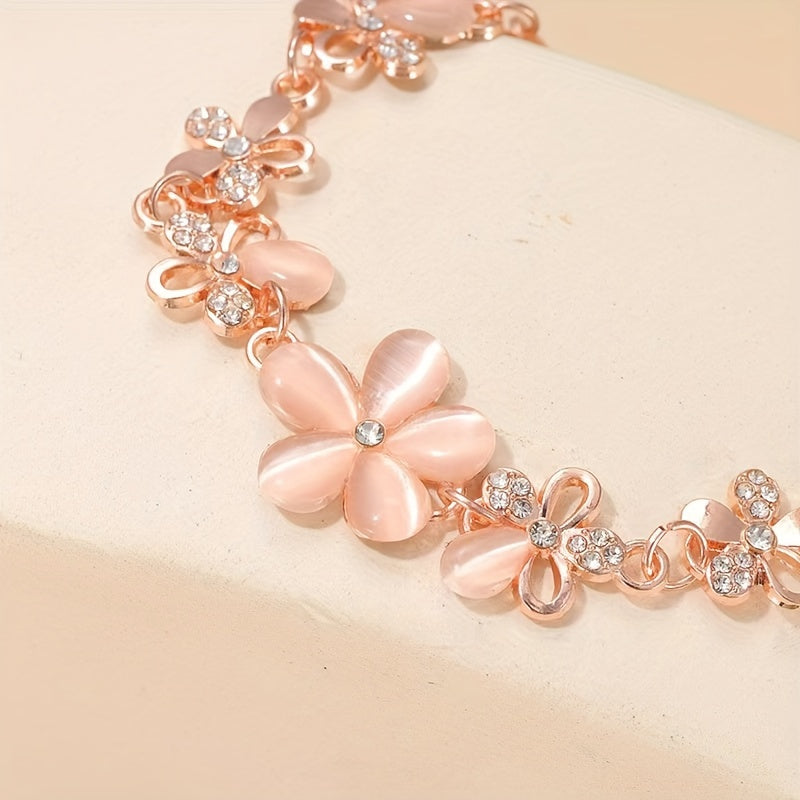 1pc Women's Light Luxury Fashion Sweet Fresh Flower Rhinestone Adjustable Bracelet