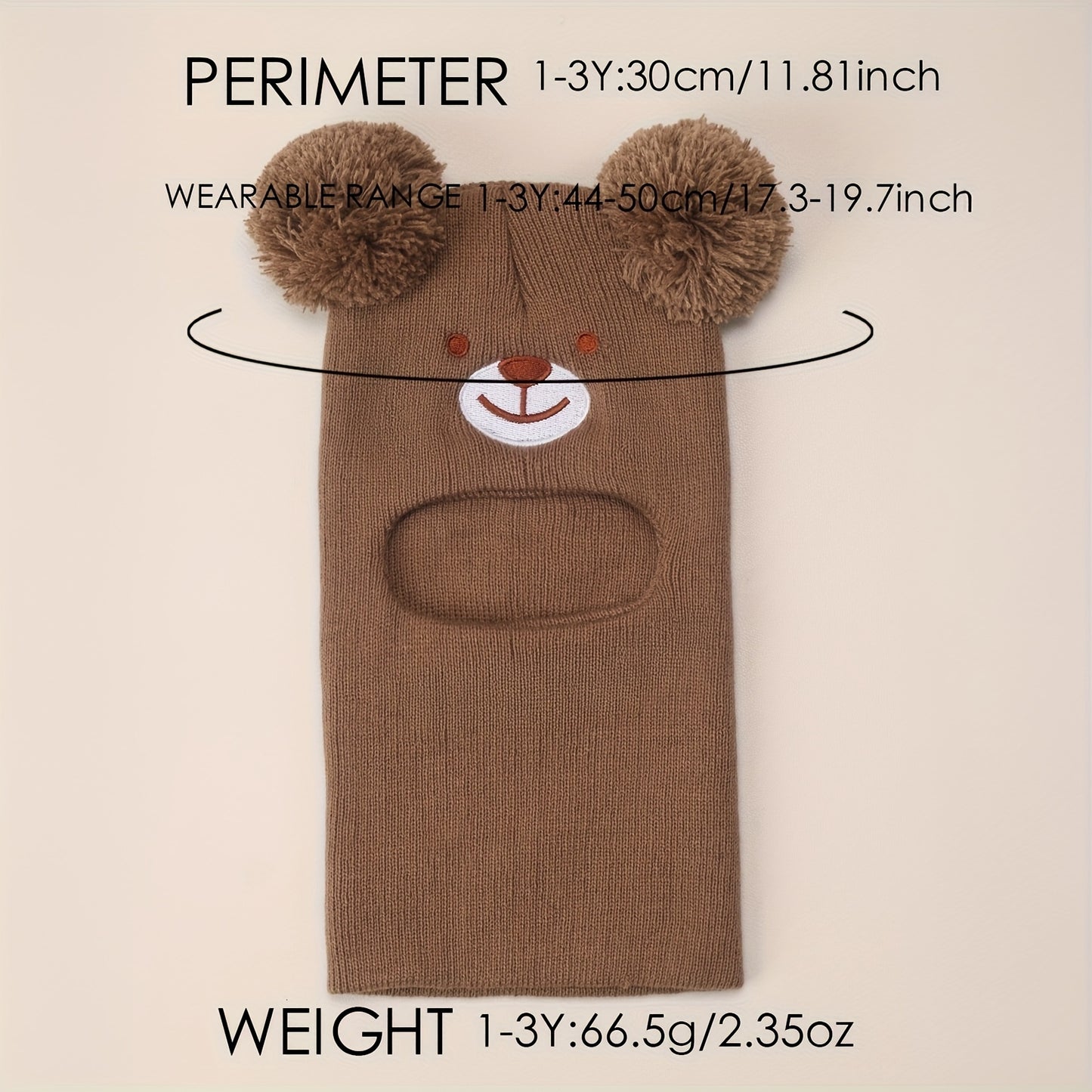 1pc 0-8 Years Baby Bear Ear Balaclava Mask & Beanie Hat - Cute White Winter Ski Mask with Ears, Soft Knit-like Texture for Boys & Girls, Warm Toddler Accessory (Brown/Pink/Black) - Hand Washable Kids Clothing