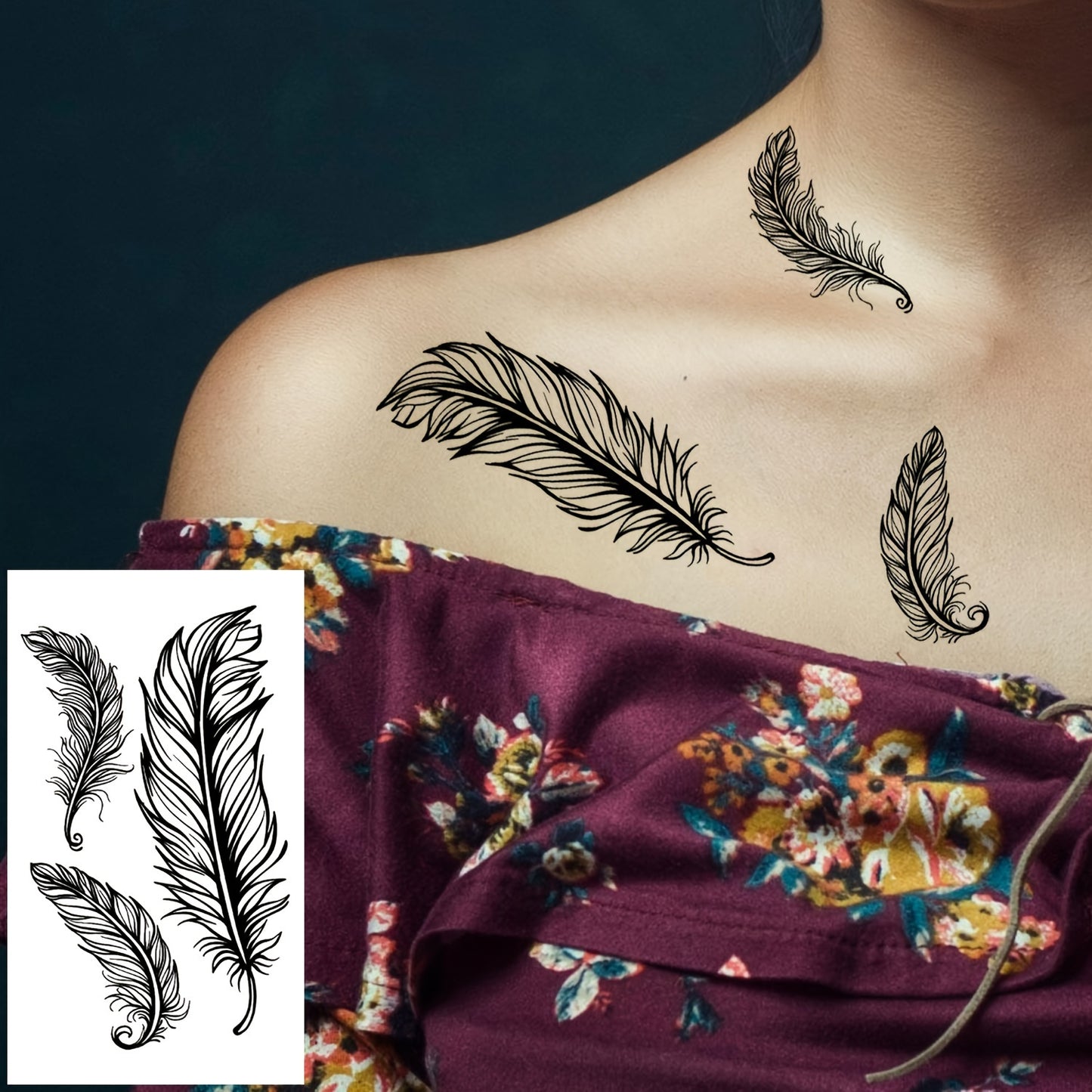 30 Temporary Tattoo Stickers, Black Butterfly Feather Wind Chime Wings Planet Spider Guitar Flower Heart Pattern Tattoo Stickers, Body Wrist Collarbone Art Waterproof Fake Tattoo Stickers Suitable for Women, Temporary Tattoo