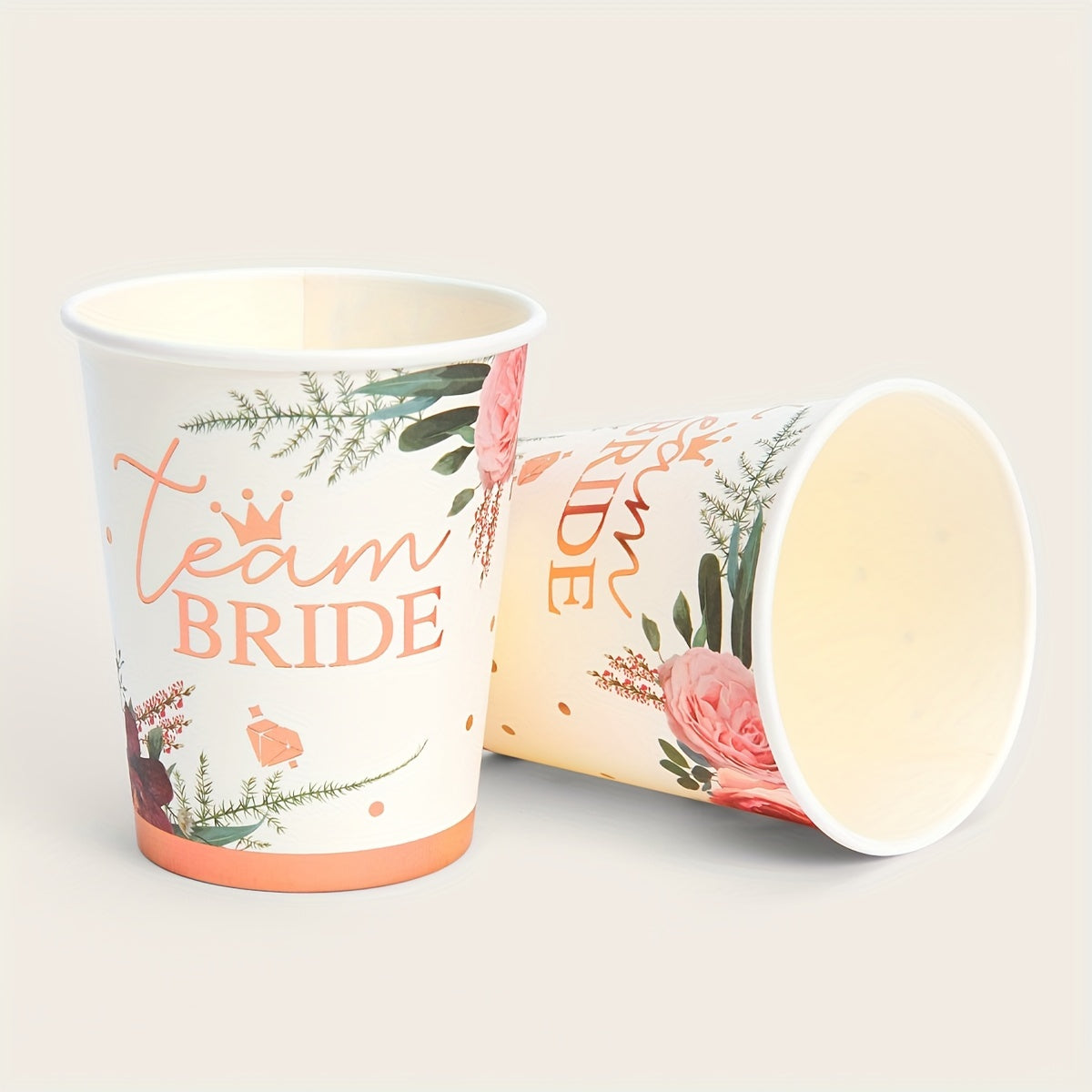 10/24pcs, 9oz Bridal Flower Paper Cups, Shower Cup Party Cup, Flower Bridal Shower Disposable Paper Cup, Rose Golden Bridal Shower Decoration Suitable for Bridal Party and Single Party