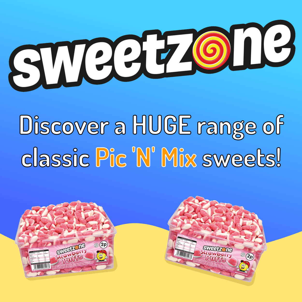 Sweetzone Strawberry Puff - 805G Tub - 350pcs - Pic N Mix Style Sweets