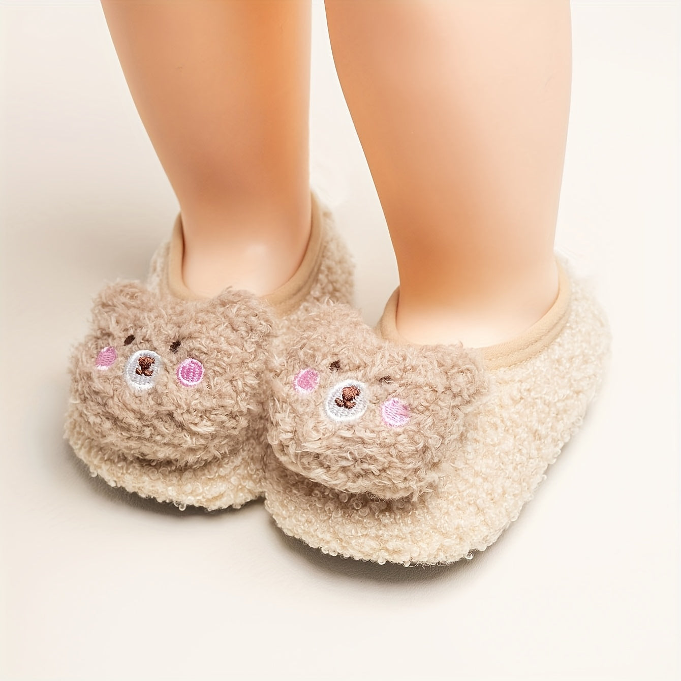 Baby Bear Slippers & Socks - Soft-Soled Non-Slip Indoor/Outdoor First Walkers, Cute Pink & Brown Teddy Bear Design with Paw Print Sole, All-Season Breathable -like (Hand Wash Only) for & ( &)