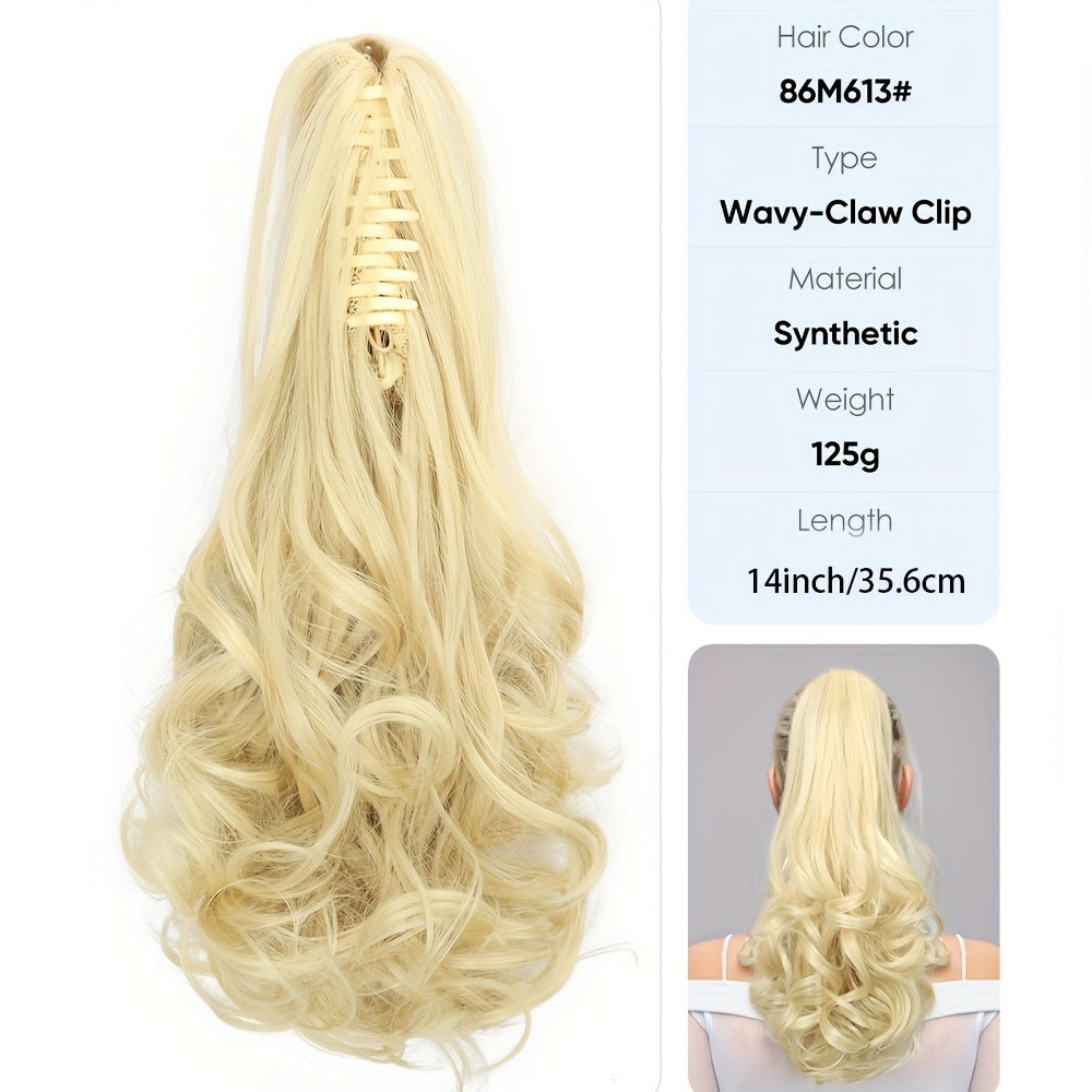 14-Inch Claw Clip Ponytail in Various Colors, Extended Pear Flower Curls, Multi-Layered Long Wavy Ponytail, Synthetic Hair Extensions Suitable for Women to Wear During New Year Role-Playing.