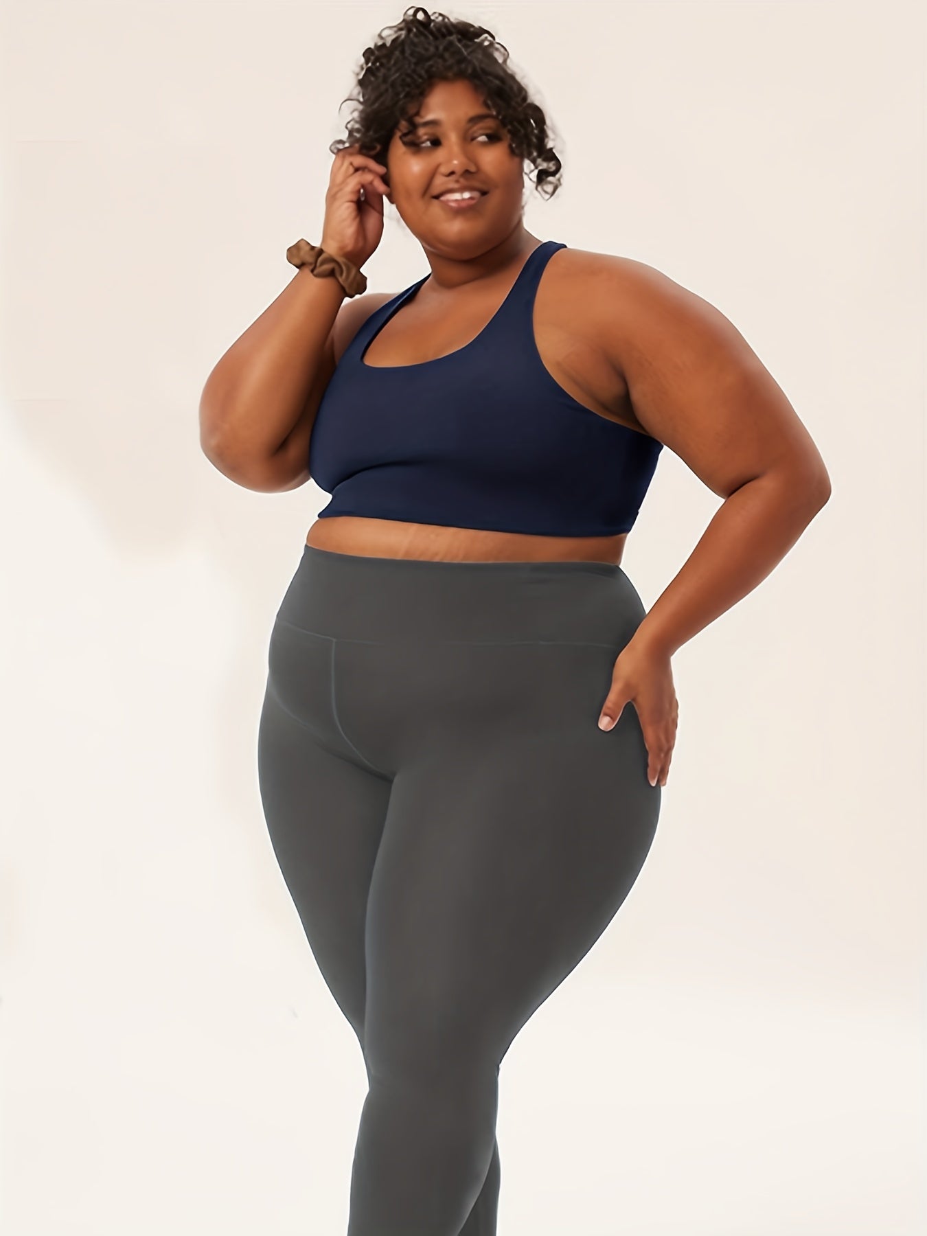 Plus Size High Waist Solid Color Stretchy Leggings, Women's Plus High Stretch Yoga Leggings, Sports Pants Spring/Autumn