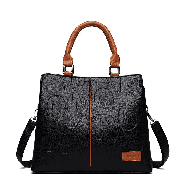 Chic Solid Color Letter-Embossed Handbag – Versatile, Foldable, Secure Zip & Removable Strap, Polyester-Lined for Daily Elegance (8.4x8.6x3.5) Inch