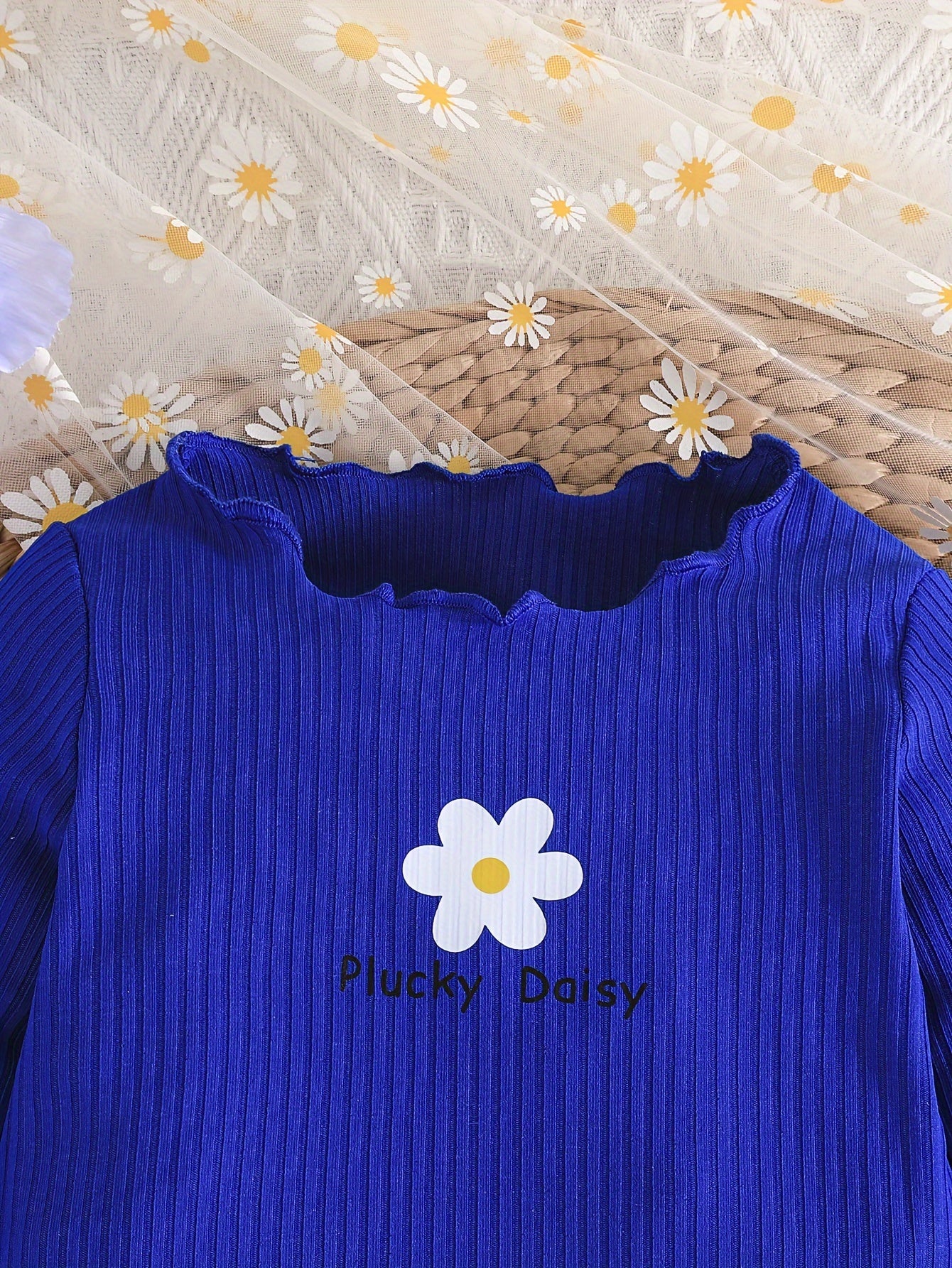2-piece Baby's Flower Print Ribbed Long Sleeve Top + Casual Pants, Toddler & Infant Girl's Clothing Set Outdoor