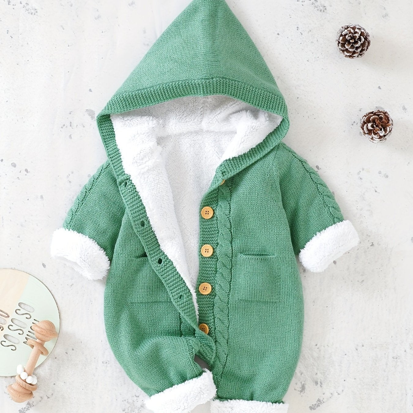 [Knit | Jumpsuit] Long Sleeve Hooded Newborn Boys And Girls Knitted Jumpsuit With Pants