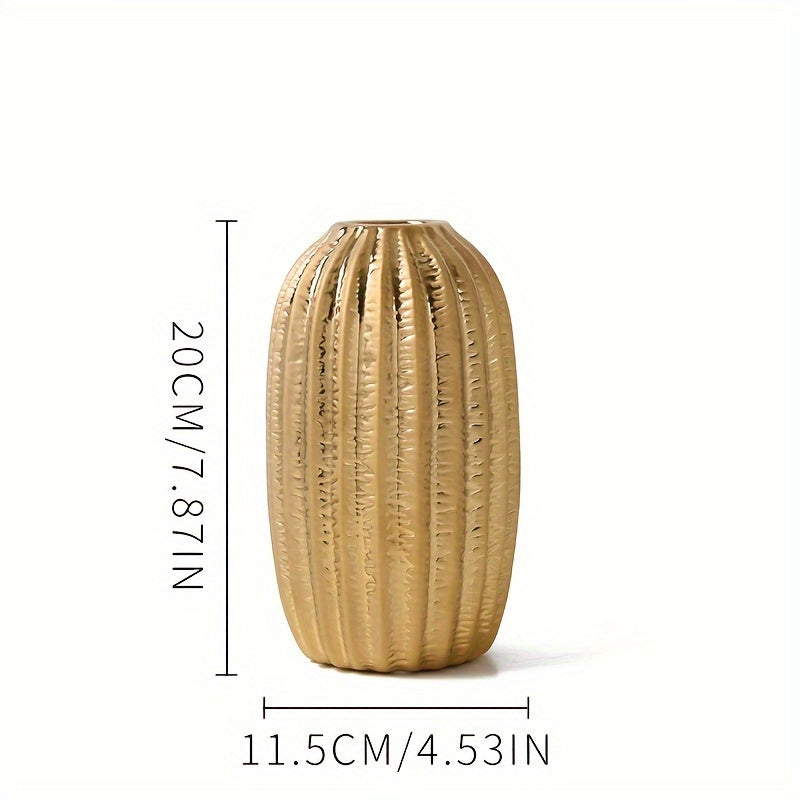 1pc Modern Simple Ceramic Vase Ornament Creative Golden Flower Vase Home Living Room Soft Decoration Dried Flower Vase