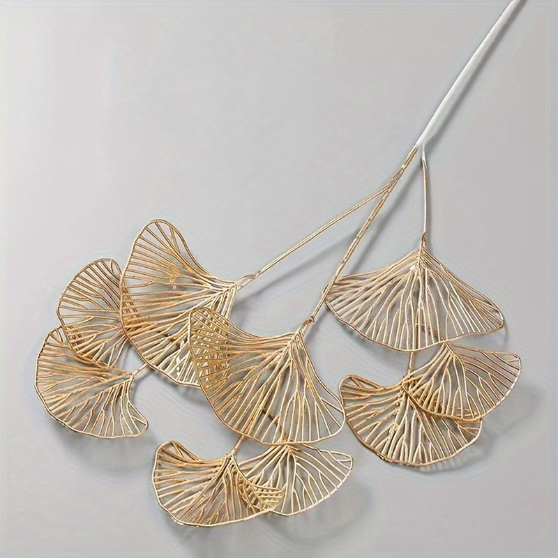5pcs Golden Artificial Ginkgo Leaves Stems - Realistic Fake Plant Leaf Simulation for Vase Filler, Home Garden Wedding Decor, Winter Xmas Christmas Home Table Decor, Spring Chinese New Year Decor, DIY Craft Project, and Seaso