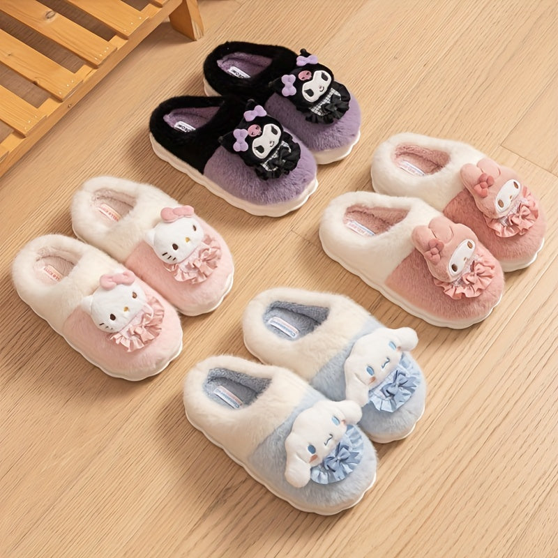 Sanrio Official Licensed  & Pochacco Women's Plush Slippers - Cute Anime Character House Shoes with Fuzzy Lining, Soft Fabric Upper & Sole, Winter Warmth for Indoor/ Use, Cozy Casual Footwear for Home & Daily Wear (/Purple/Br