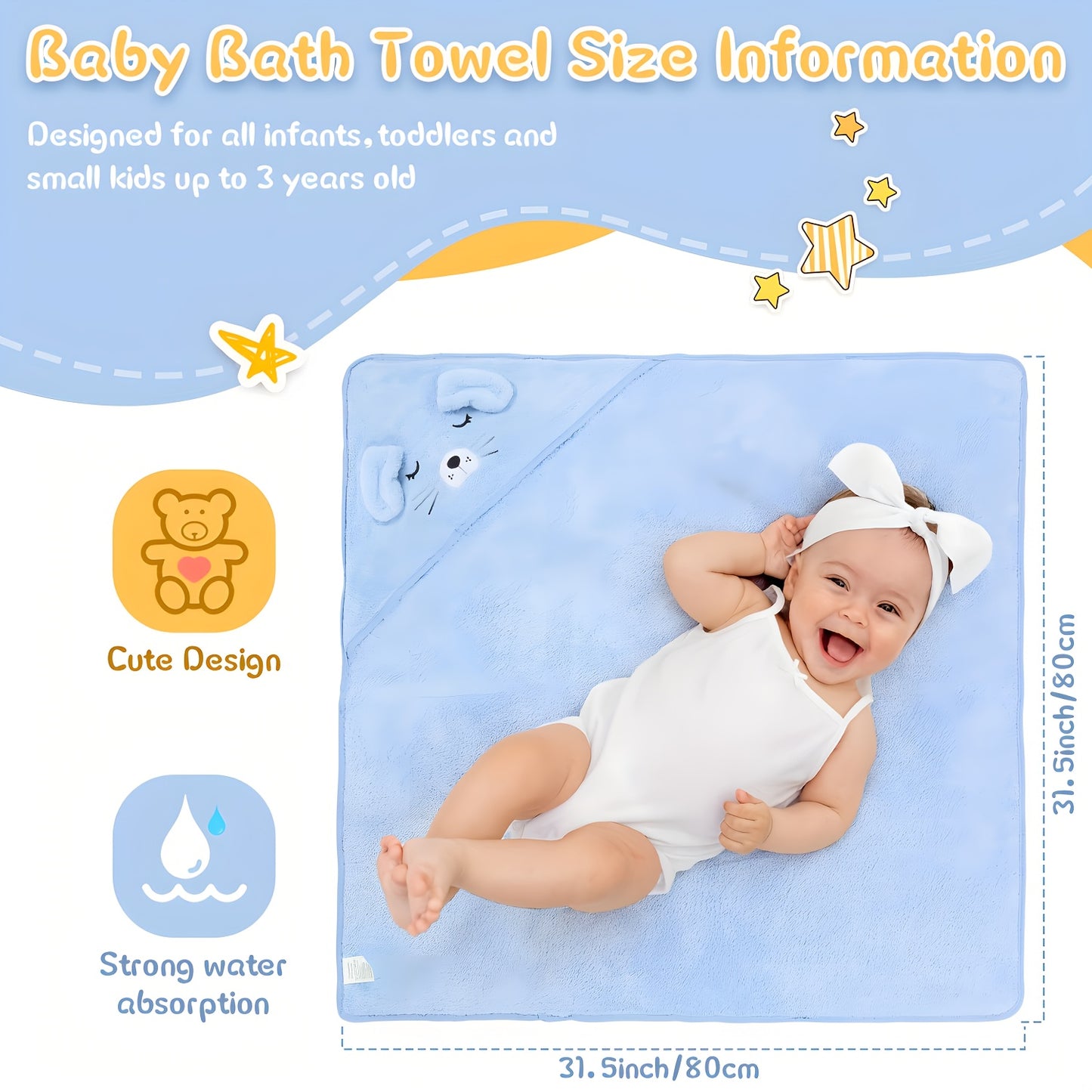 Baby Bath Towel, Swim and Beach Use, Cute Kids' Sandbag Single, Quick-Dry Coral Fleece Bath Towel, All-Season Use, Bath Towel for Kids