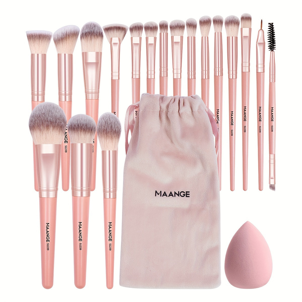 MAANGE 20pcs Professional Makeup Brush Set, Including 18 Makeup Brushes + Flannel Bag + 1 Large Water Drop Makeup Egg, Soft Bristle Makeup Brush, Foundation Brush, Eyeshadow Brush, Blending Brush, Concealer Brush, Eyeliner Br